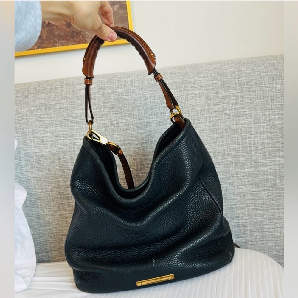 Marc Jacobs Black and Brown Hobo Bag with Curved Handle